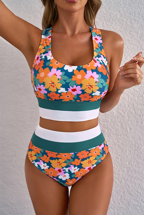 Bañador de dos piezas de cintura alta con estampado floral - Image 3