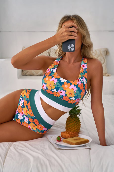 Bañador de dos piezas de cintura alta con estampado floral - Image 6