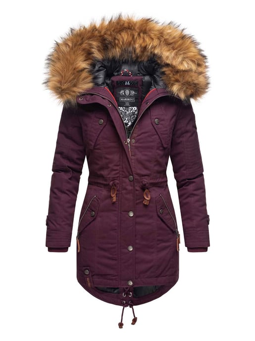 Chaqueta de invierno Marikoo para mujer con cuello de pelo sintético desmontable y cordón en la cintura - Image 1
