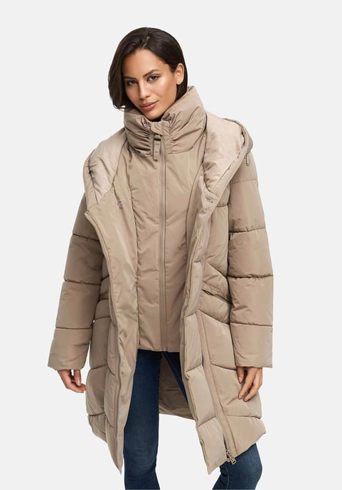 Abrigo acolchado de mujer Marikoo Virenaa con diseño de capas y forro polar - Image 6