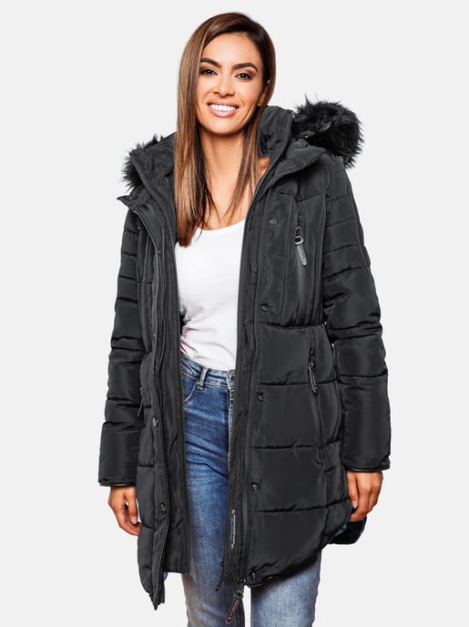 Chaqueta larga de invierno Marikoo Moonshine para mujer con cuello de pelo sintético y forro de borreguito - Image 6