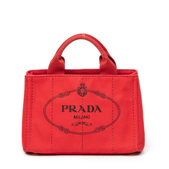 Prada Small Canapa Tote en Rojo Lienzo - Image 1