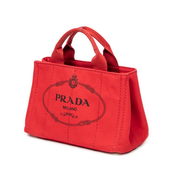 Prada Small Canapa Tote en Rojo Lienzo - Image 2
