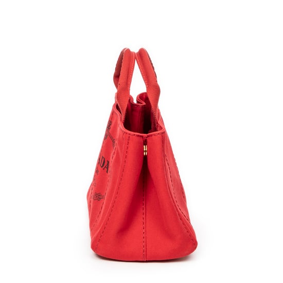 Prada Small Canapa Tote en Rojo Lienzo - Image 3