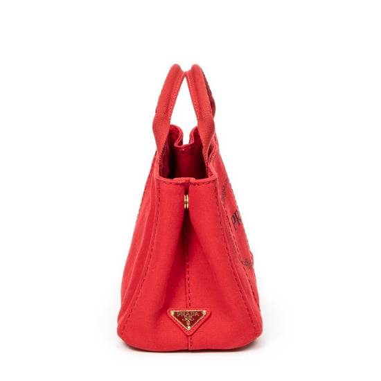 Prada Small Canapa Tote en Rojo Lienzo - Image 4