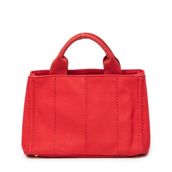 Prada Small Canapa Tote en Rojo Lienzo - Image 5