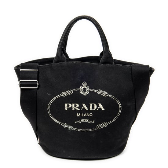 Prada Canapa Shopping Tote en Negro Lienzo - Image 1