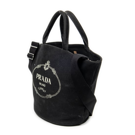 Prada Canapa Shopping Tote en Negro Lienzo - Image 2