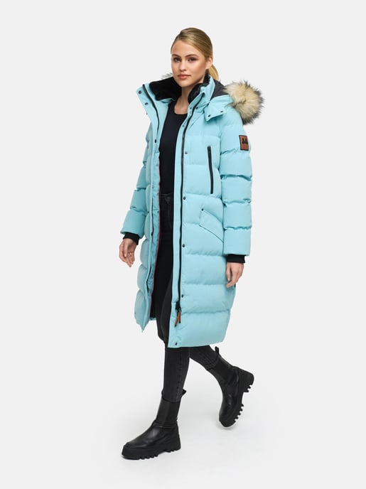 Marikoo abrigo de invierno mujer – Schneesternchen largo con capucha y cuello de pelo sintético - Image 2