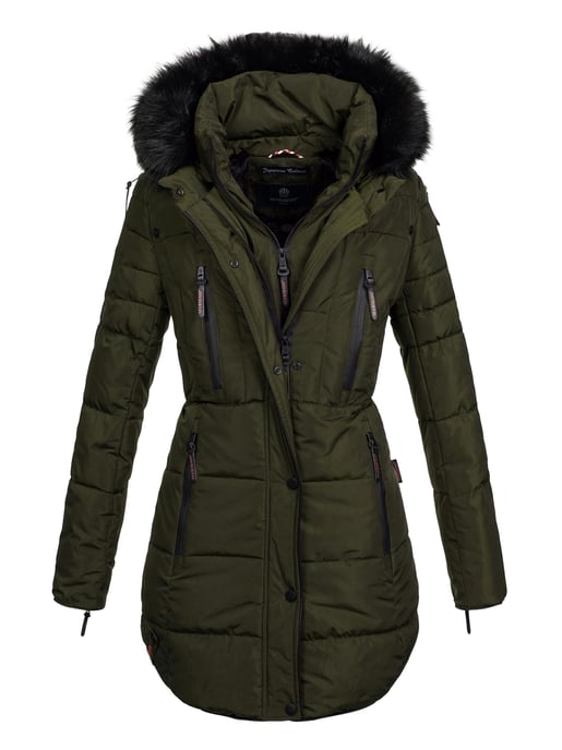 Chaqueta larga de invierno Marikoo Moonshine para mujer con cuello de pelo sintético y forro de borreguito - Image 1