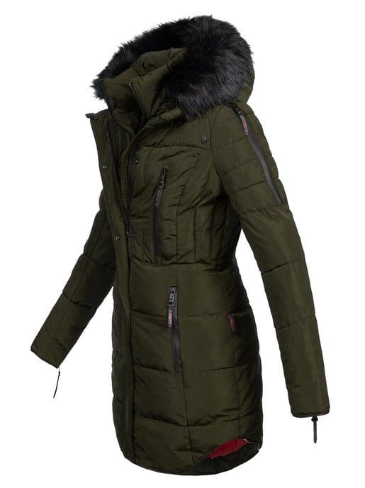 Chaqueta larga de invierno Marikoo Moonshine para mujer con cuello de pelo sintético y forro de borreguito - Image 2