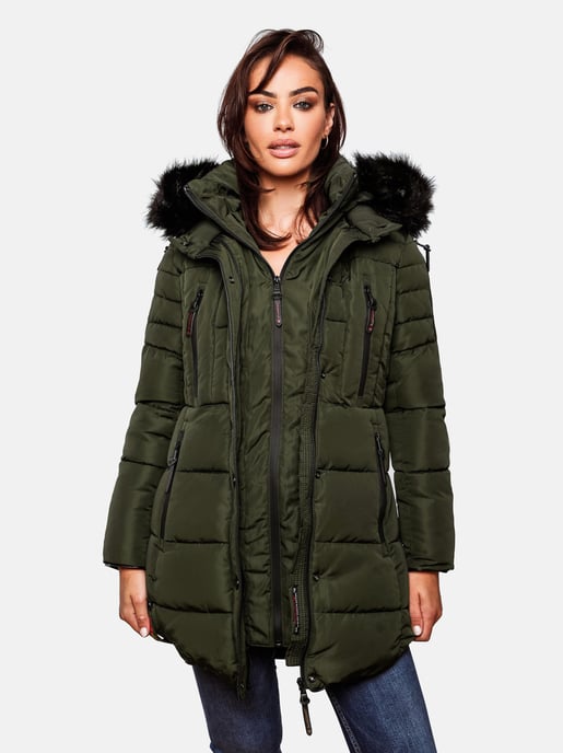 Chaqueta larga de invierno Marikoo Moonshine para mujer con cuello de pelo sintético y forro de borreguito - Image 5