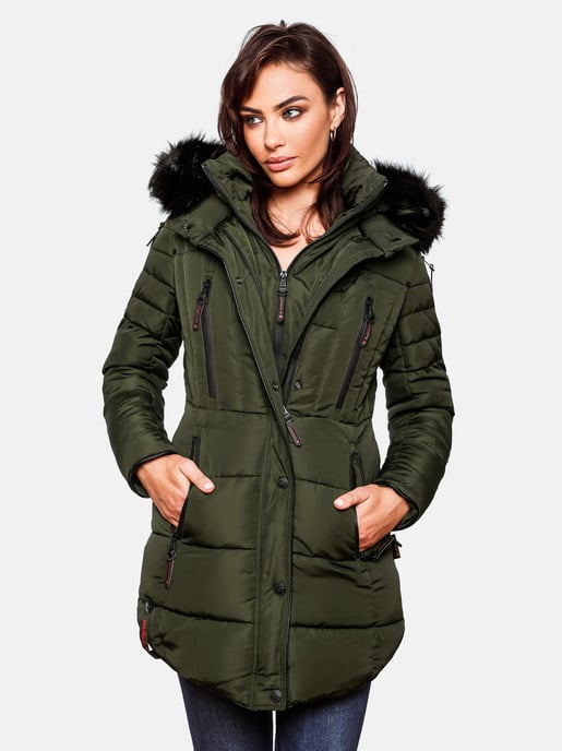 Chaqueta larga de invierno Marikoo Moonshine para mujer con cuello de pelo sintético y forro de borreguito - Image 6