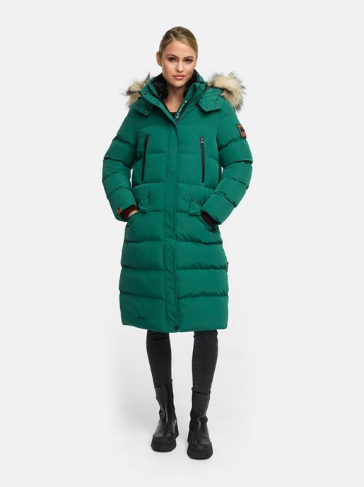Marikoo abrigo de invierno mujer – Schneesternchen largo con capucha y cuello de pelo sintético - Image 2