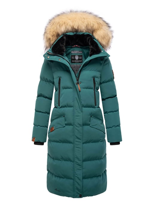 Marikoo abrigo de invierno mujer – Schneesternchen largo con capucha y cuello de pelo sintético - Image 5