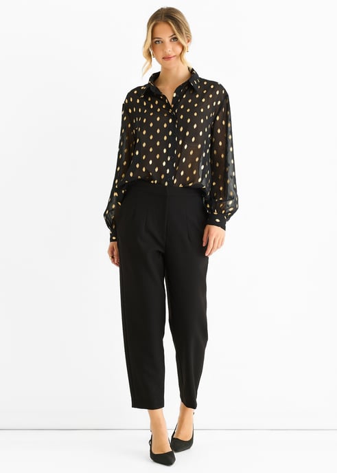 Camisa transparente de gasa negra con estampado jacquard metalizado - Image 1