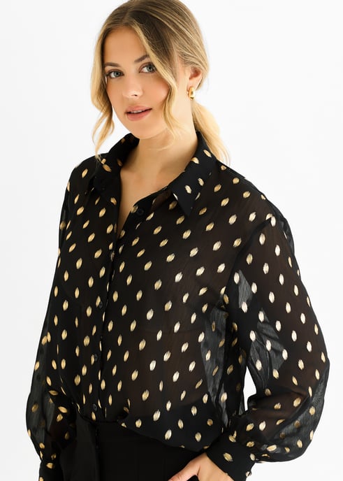 Camisa transparente de gasa negra con estampado jacquard metalizado - Image 2