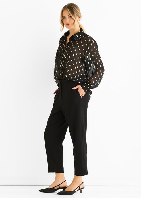 Camisa transparente de gasa negra con estampado jacquard metalizado - Image 3