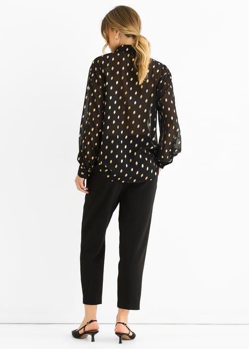 Camisa transparente de gasa negra con estampado jacquard metalizado - Image 4