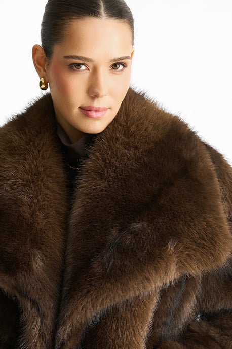 Chaqueta de pelo sintético con solapas en degradado de café - Image 2