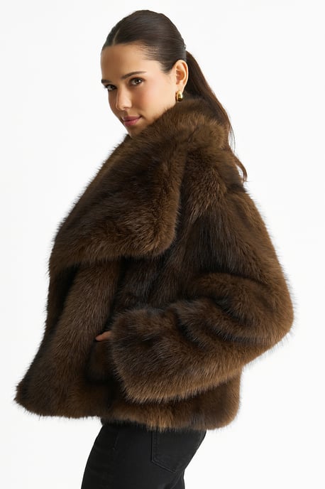 Chaqueta de pelo sintético con solapas en degradado de café - Image 3