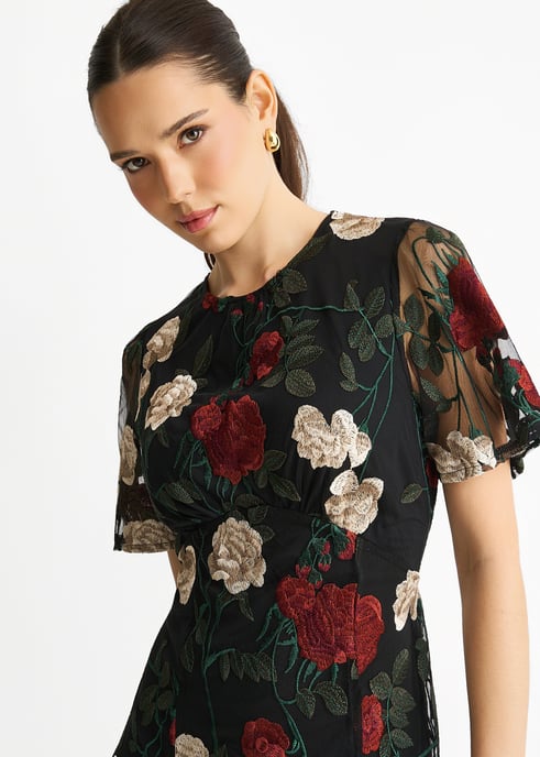 Vestido midi bordado para ocasiones especiales con mangas Black Angel - Image 2