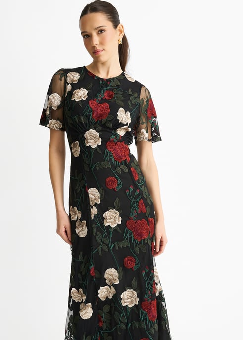 Vestido midi bordado para ocasiones especiales con mangas Black Angel - Image 3