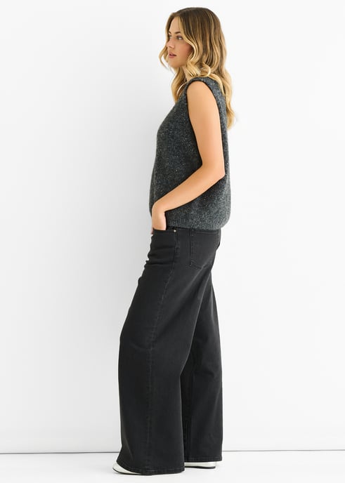 Jersey de punto con cuello en V y lentejuelas grises brillantes - Image 3