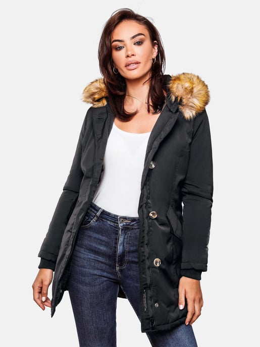 Marikoo Karmaa Damen Winter Jacke Parka Mantel Winterjacke warm gefüttert B362 Schwarz Größe XS - Gr. 34 - Image 2