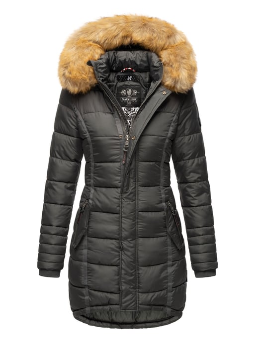 Navahoo Abrigo de Invierno Mujer Papaya – Entallado, Cálido & Con Cuello de Pelo Desmontable - Image 1