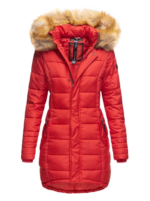 Navahoo Abrigo de Invierno Mujer Papaya – Entallado, Cálido & Con Cuello de Pelo Desmontable - Image 1