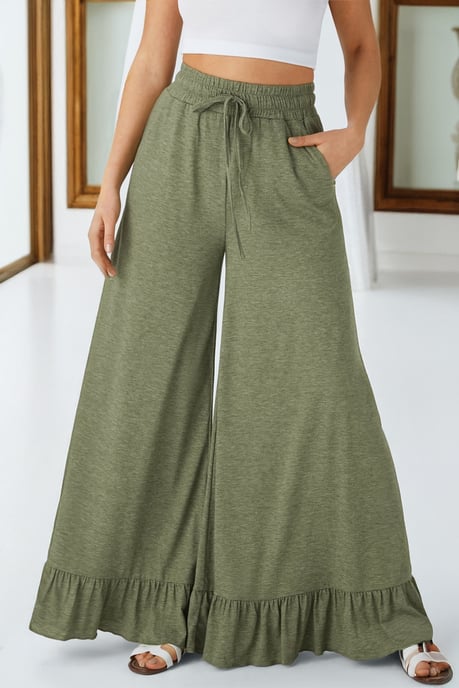 Pantalones de pierna ancha con dobladillo de volantes - Image 1