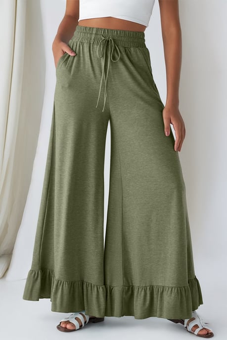 Pantalones de pierna ancha con dobladillo de volantes - Image 2