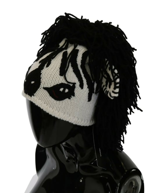 Gorro de punto de cebra con flecos en crema y negro - Image 2