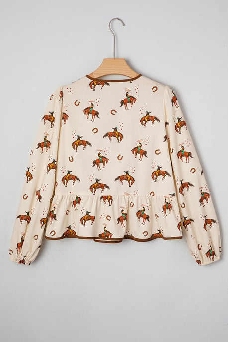 Blusa de V con Estampado de Vaquero y Corbata - Image 4