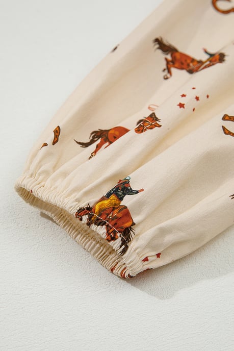 Blusa de V con Estampado de Vaquero y Corbata - Image 6