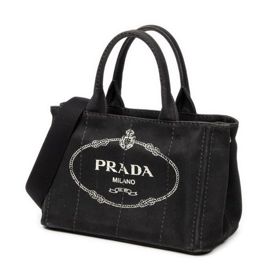 Prada Small Canapa Tote  en Negro Lienzo - Image 2