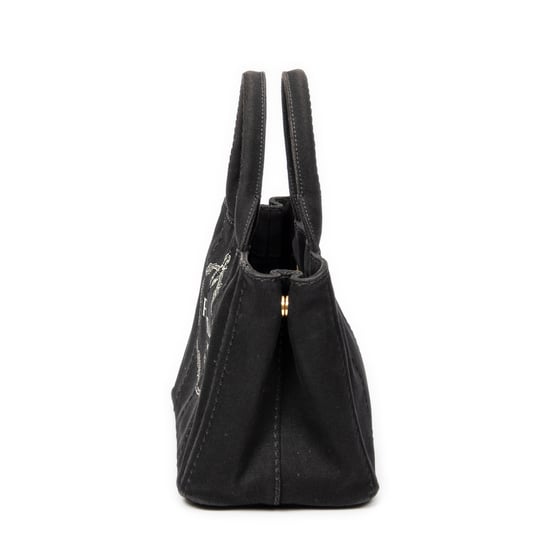 Prada Small Canapa Tote  en Negro Lienzo - Image 3