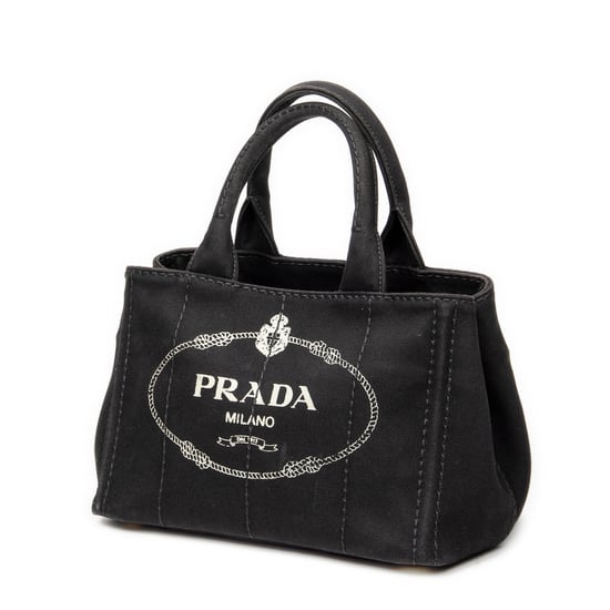 Prada Small Canapa Tote  en Negro Lienzo - Image 2