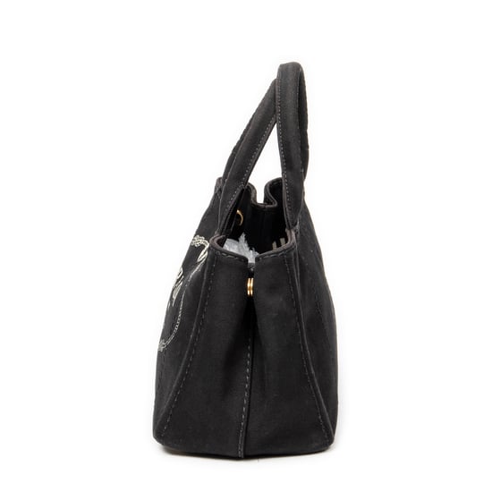 Prada Small Canapa Tote  en Negro Lienzo - Image 3