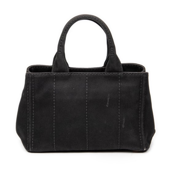 Prada Small Canapa Tote  en Negro Lienzo - Image 5