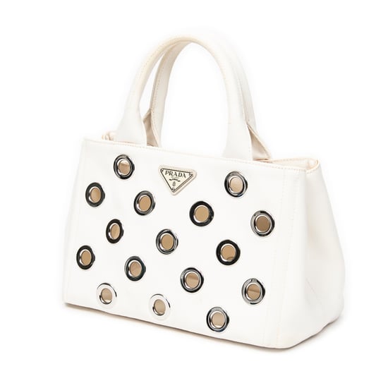 Prada Small Grommet Canapa Tote en Marfil Lienzo - Image 2