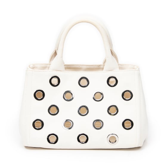 Prada Small Grommet Canapa Tote en Marfil Lienzo - Image 5