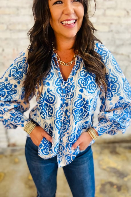 Blusa de cuello en V con estampado floral - Image 3