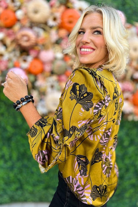 Blusa de Flores con Mangas Rizadas - Image 2