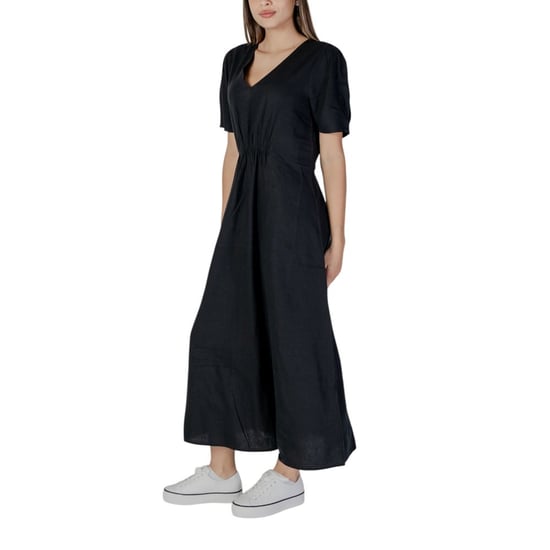 Vestido Maxi Ajustado Relaxed con Escote en V y Mangas Cortas - Image 3