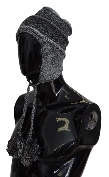 Gorro Balaclava de Lana con Pompon Gris - Image 2