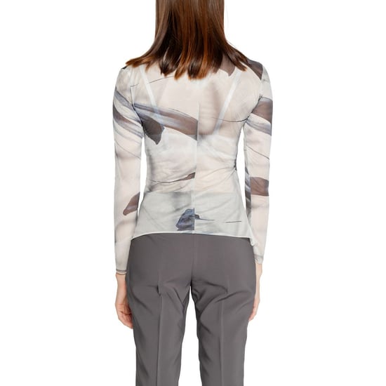 Top de Malla con Estampado Abstracto y Cuello Mock de Manga Larga - Image 3