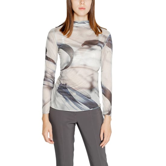 Top de Malla con Estampado Abstracto y Cuello Mock de Manga Larga - Image 5
