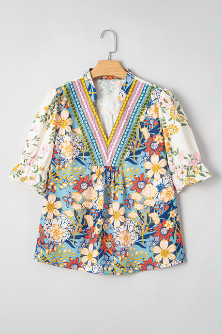 Top Floral de Cuello en V con Manga 3/4 - Image 3